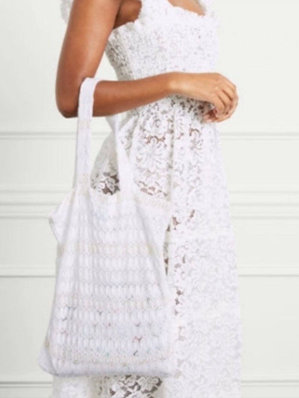 Hill House Crochet Tote White Gold Reusuable Bag Classic Preppy Coastal NWT